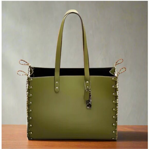 Coach Coachtopia CO666 Large Re-Laceable Tote Green Leather Reversible Carryall - Picture 1 of 16
